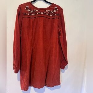 Wrangler Rust Red Long-Sleeve Embroidered Corduroy Dress